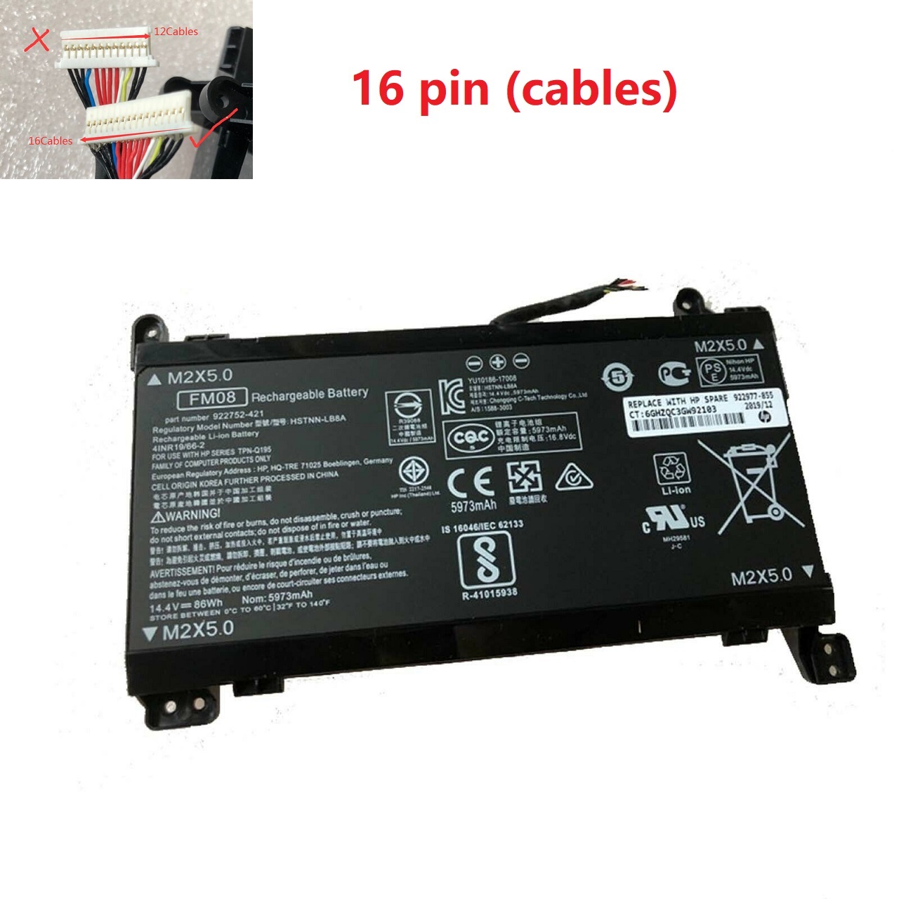 16 pin HP OMEN 17-AN013TX 922752-421 922753-421 HSTNN-LB8A (kompatibelt batteri)