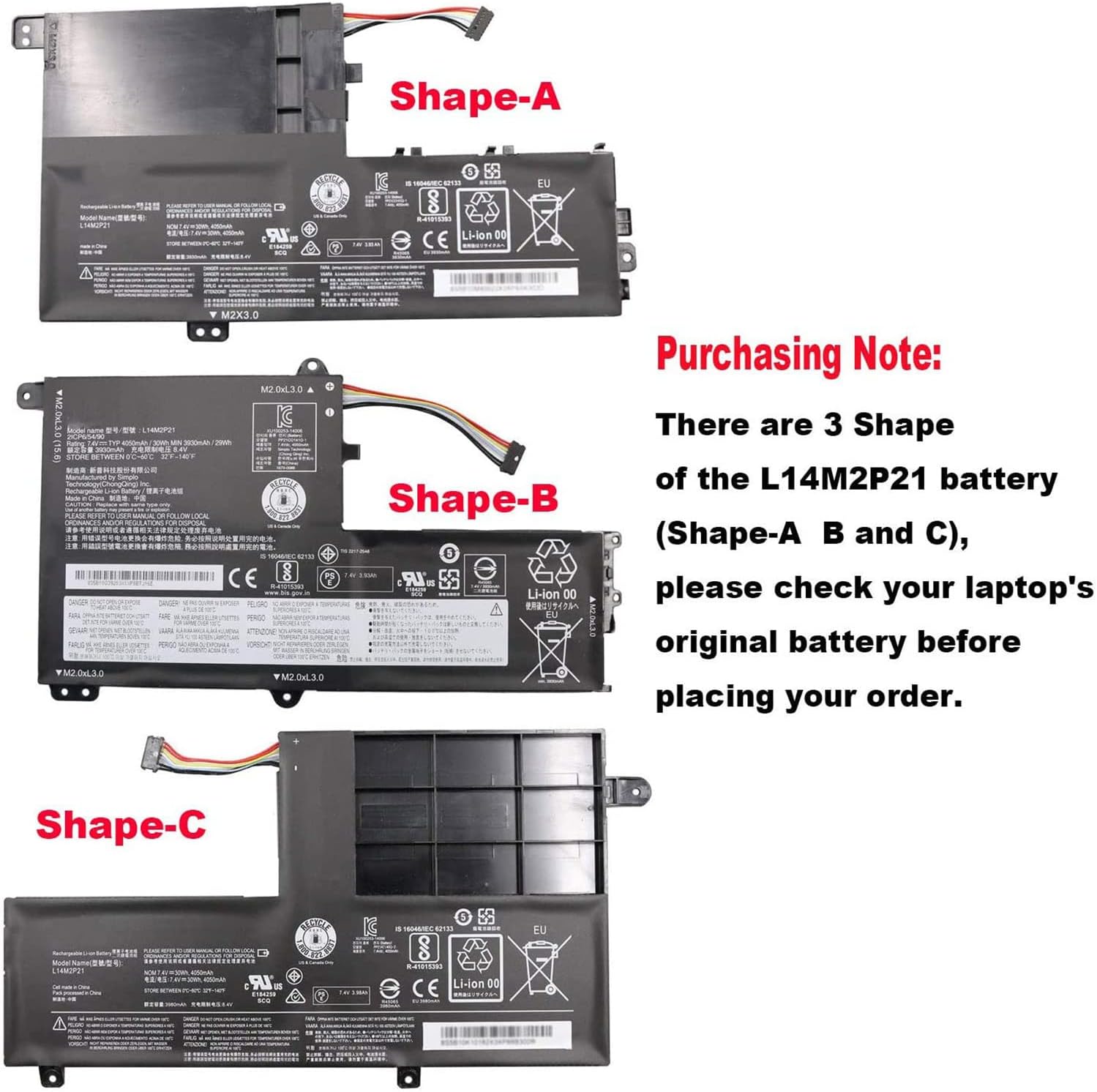 Modal Additional Images for L14M2P21 Lenovo Yoga 500-14ISK 500-14IHW 500-14IBD batteri